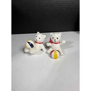 Vintage‎ Ceramic Teddy Bear Figurines Playing Ball Home Decor